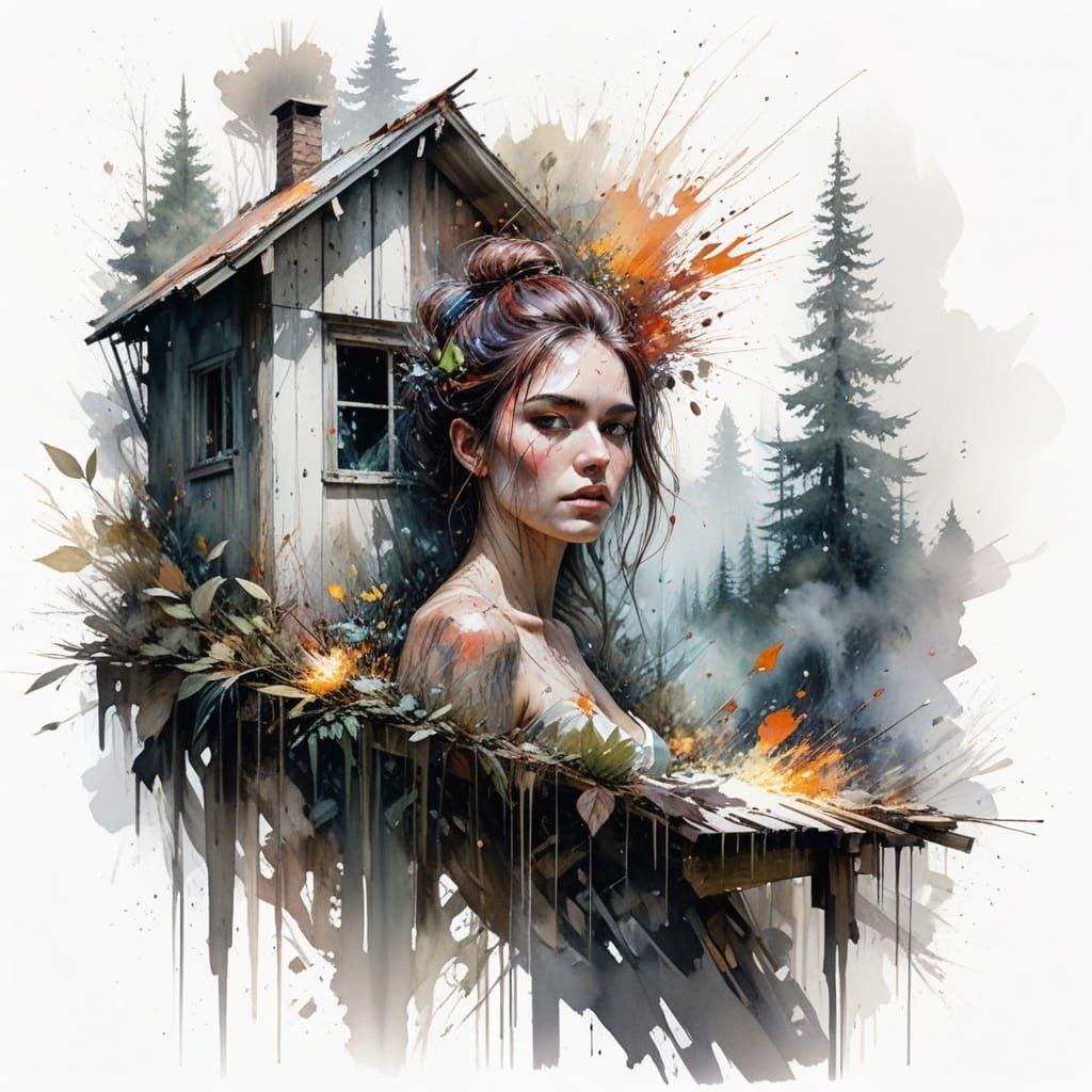 Cabin in the Woods as Stylized Watercolor