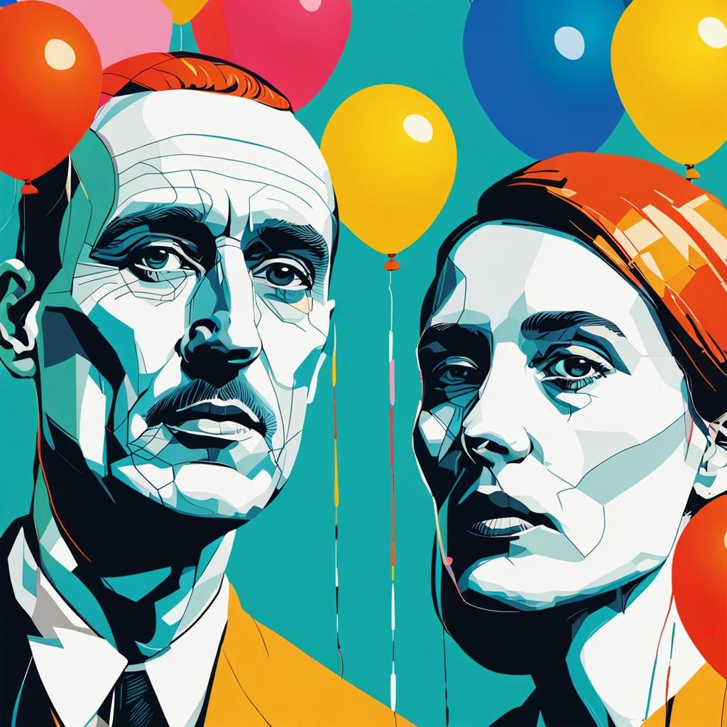 Balloon Couple in Screen Print Bauhaus Style