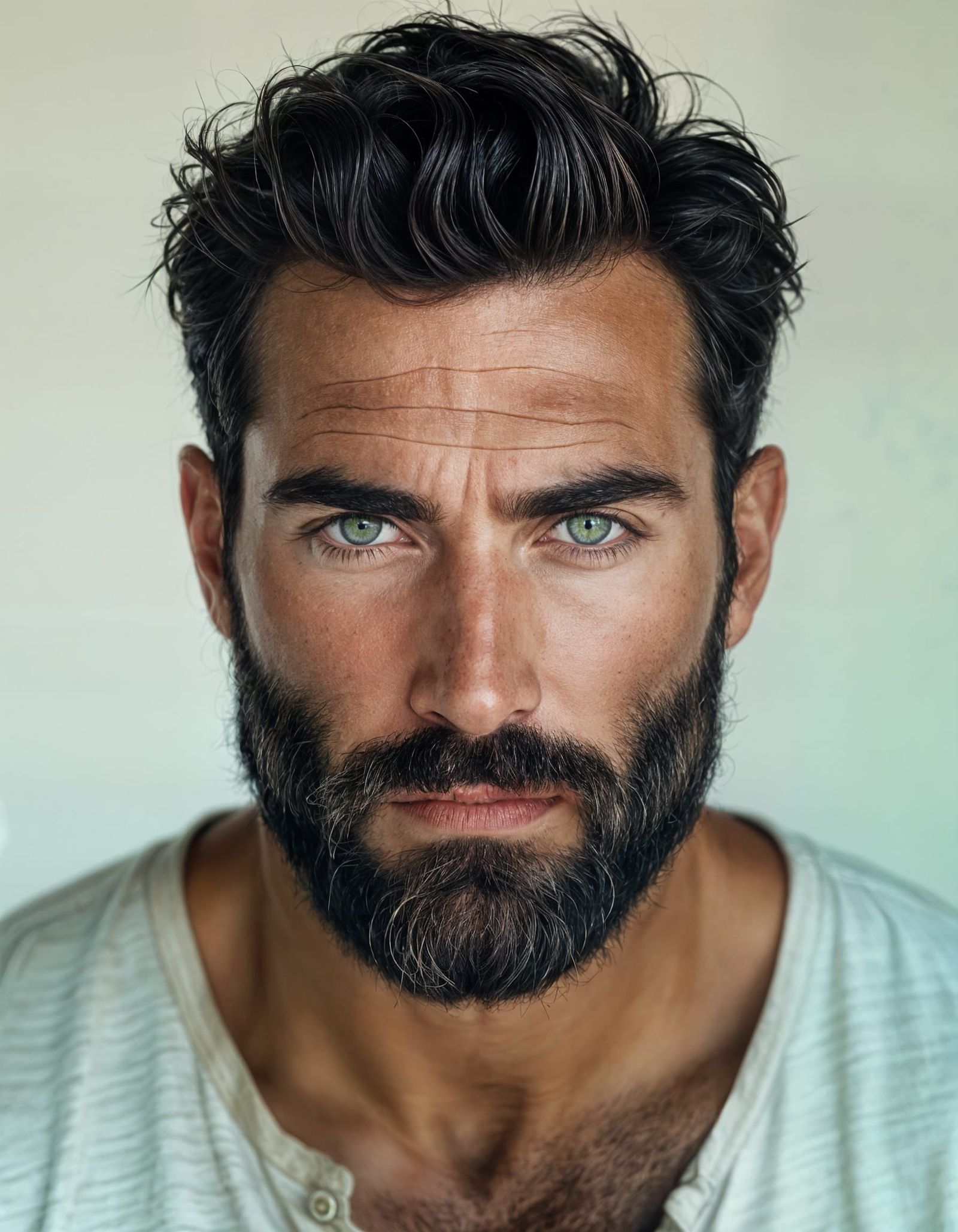 Intense Portrait of a Man with Piercing Green Eyes