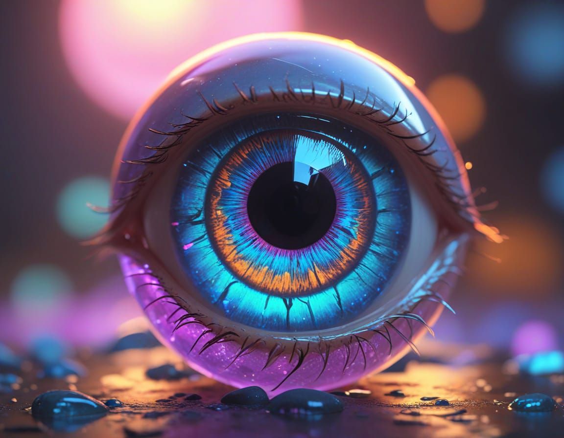 Surreal Anime Eyeball Radiates Ethereal Light in a Dreamy La...