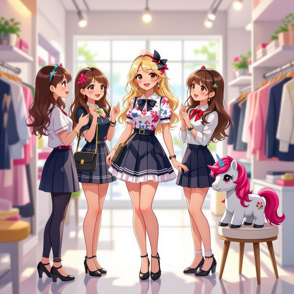 Idol Girl Surrounded by Friends in Boutique