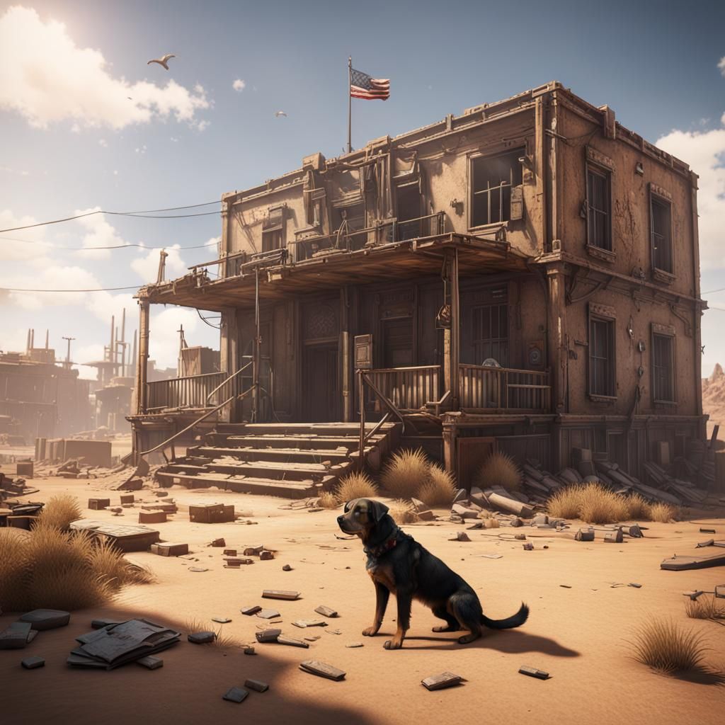 Post-Apocalyptic Desert Town Hall in 3D Style