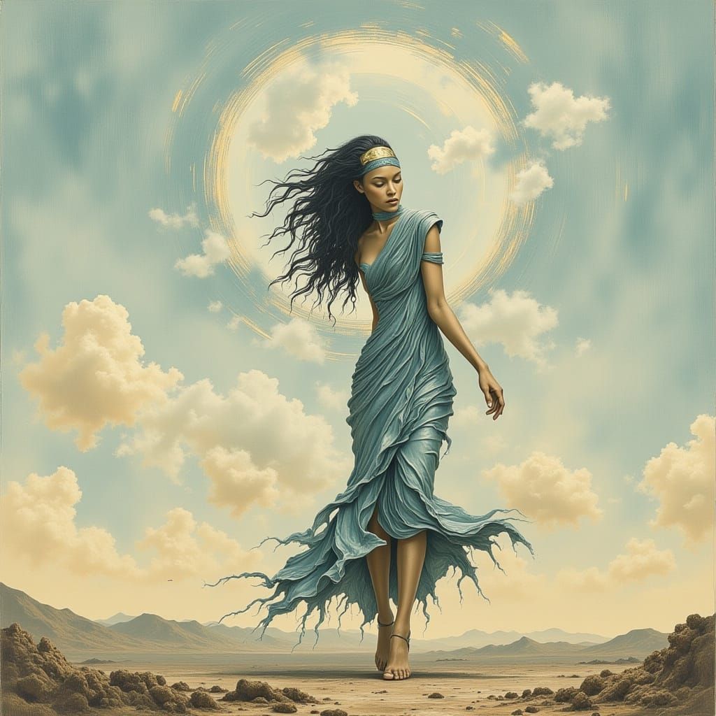 Melancholic Woman in Ethereal Landscape