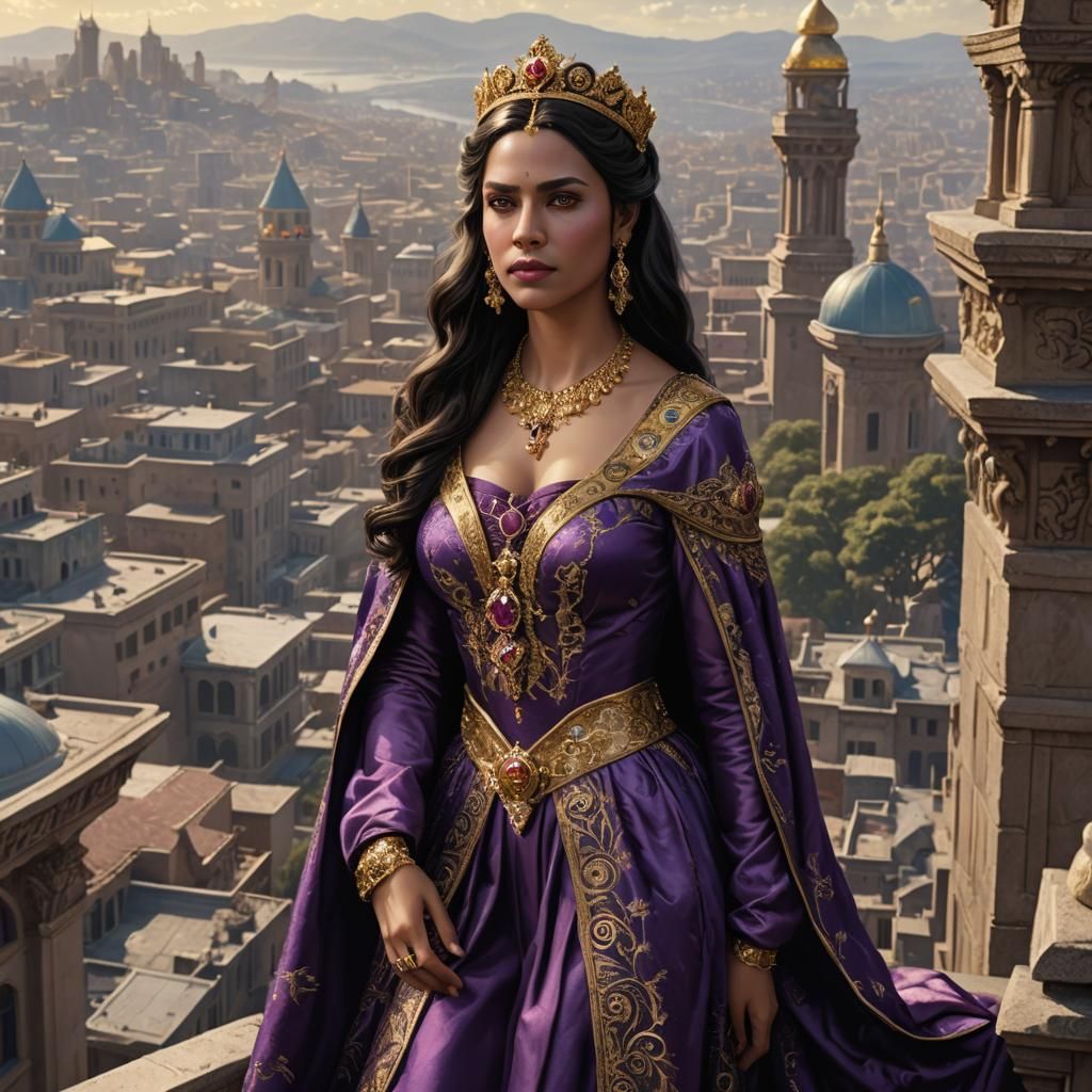 Queen Jezebel in Opulent Tyrian Purple Robes