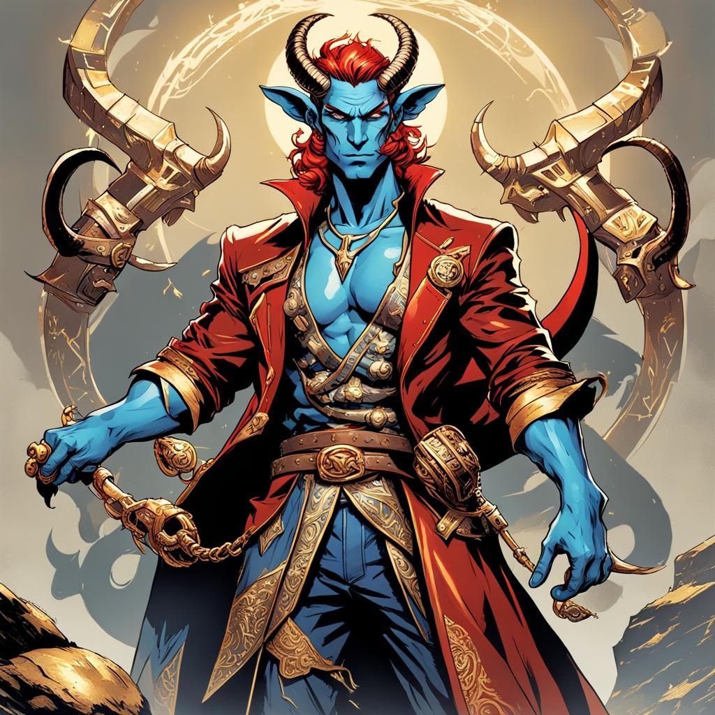 Tiefling Character Portrait in Jojo Comic Style