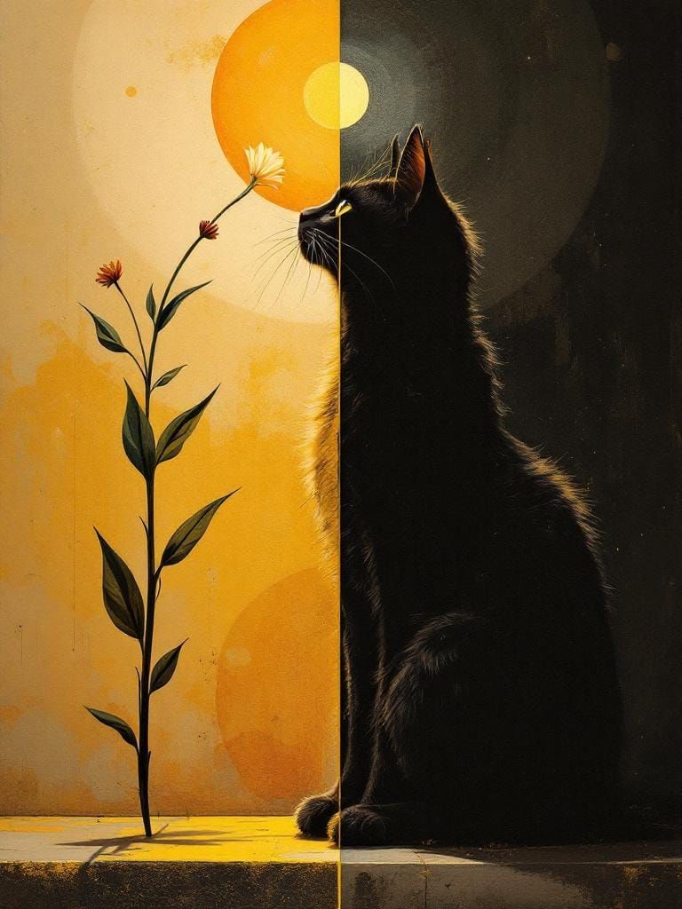 Dramatic Cat Portrait with Floral Tenebrism Effects