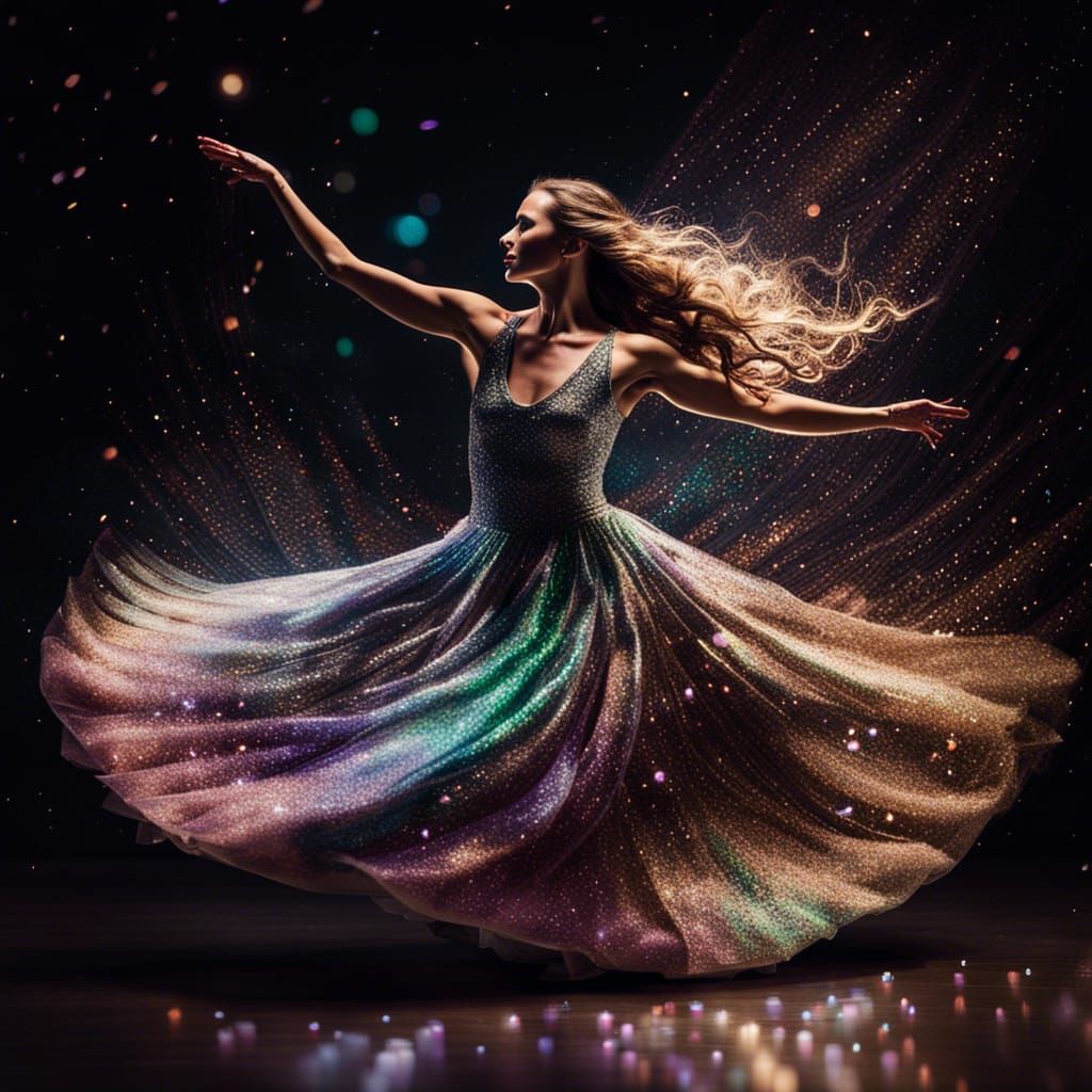 Woman Dancing in Iridescent Glitter Gown