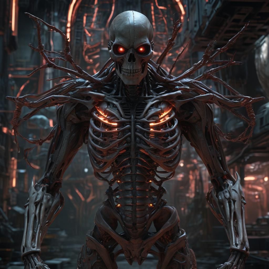 A cinematic hyperrealistic picture of a dark, futuristic ali...