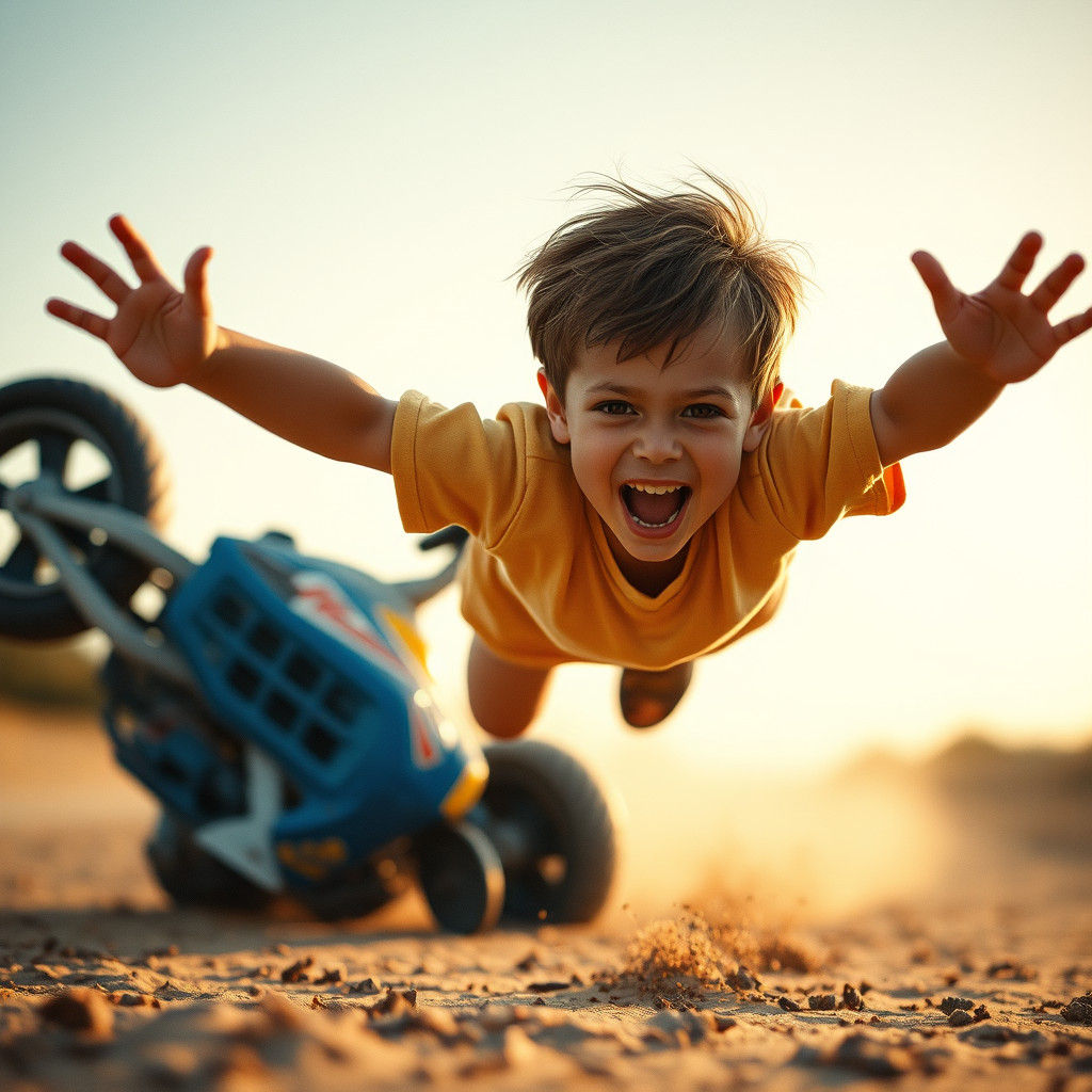 Boy Falling From Big-Wheel: Cinematic Freeze-Frame