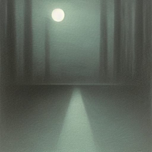 Lone Figure in Dim Corridor - Dark Fantasy Oil Painting