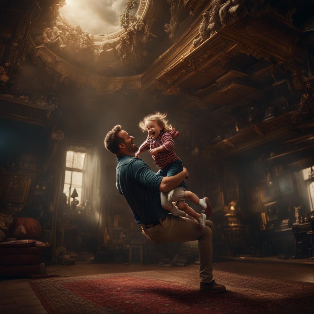 Father and Child Laughing: A Cinematic Portrait