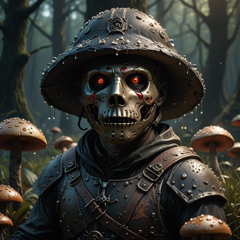 Surreal Close-Up of Jason Voorhees in a Golden Morning Glow