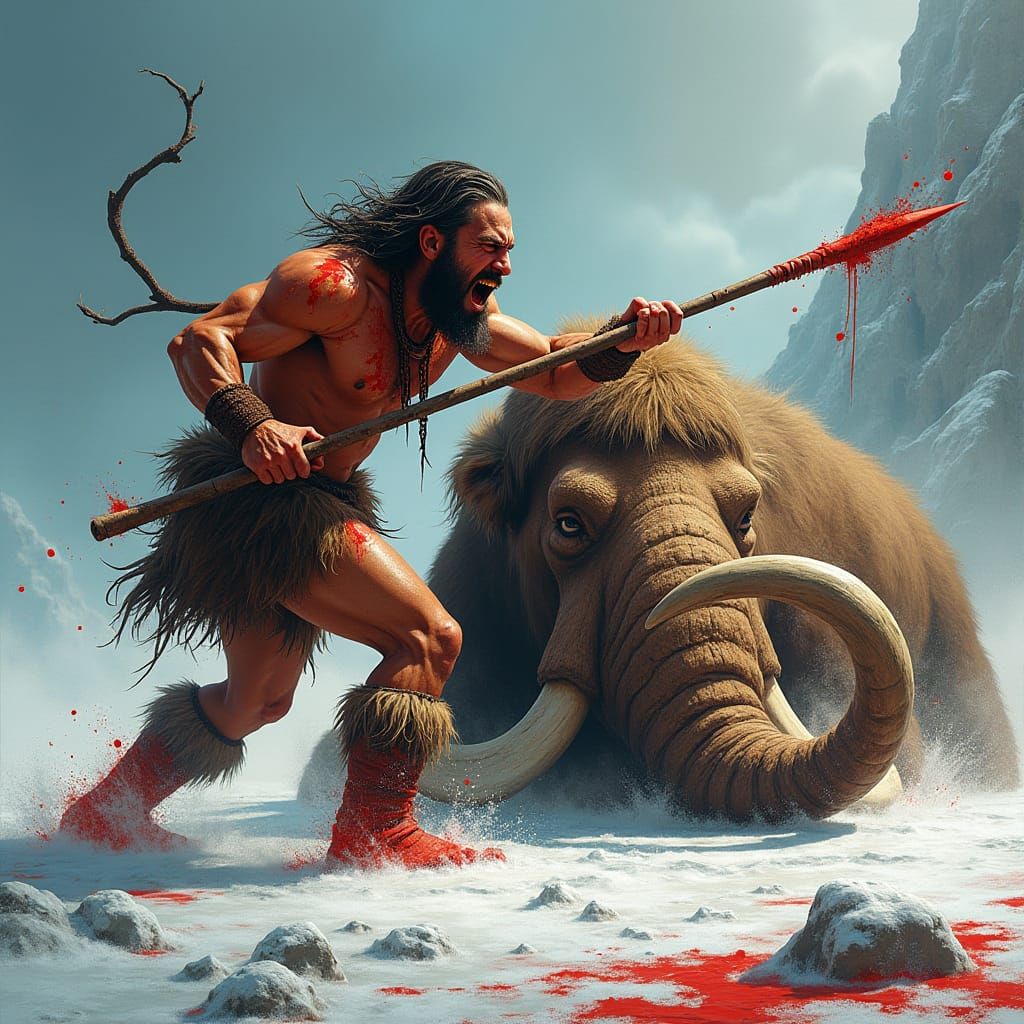 Stone Age Warrior's Mammoth Victory