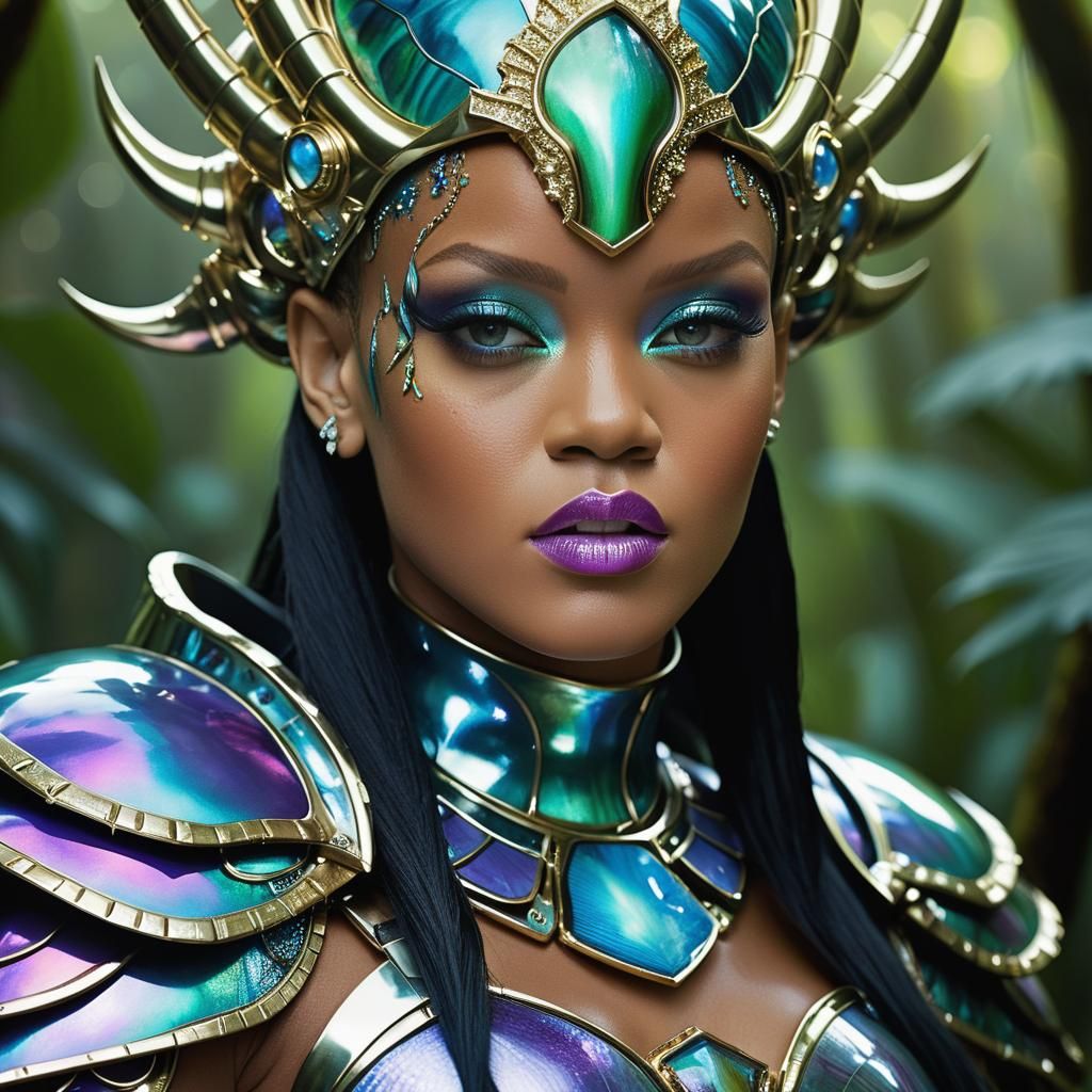 Luminescent Portrait of Woman in Iridescent Armor