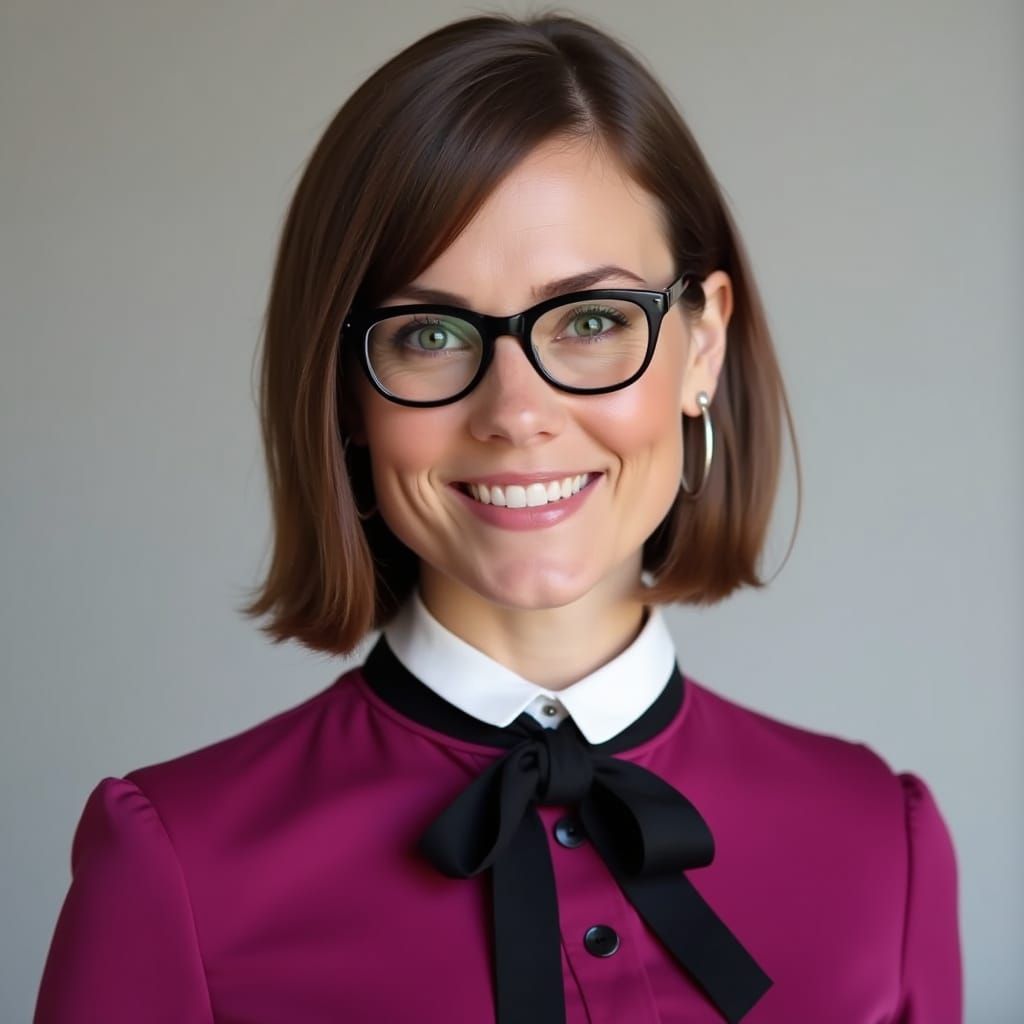 Confident Woman in Magenta Blouse with Bow