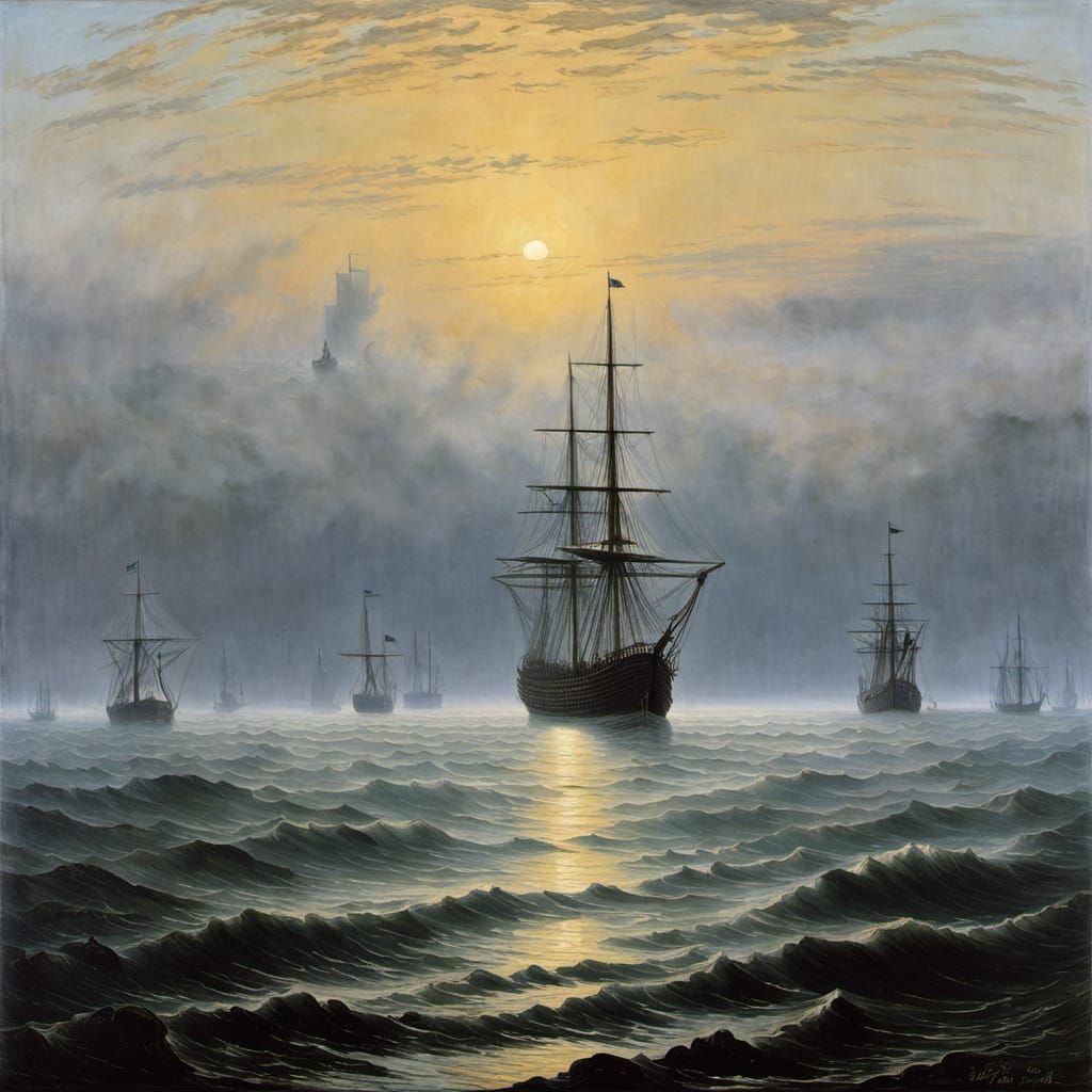 Elbe Ships in Early Fog