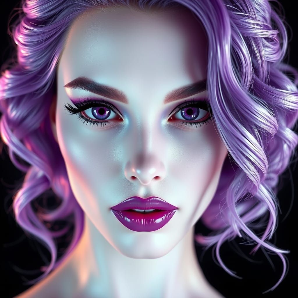 Glamorous Woman with Purple Accents in Futuristic Style