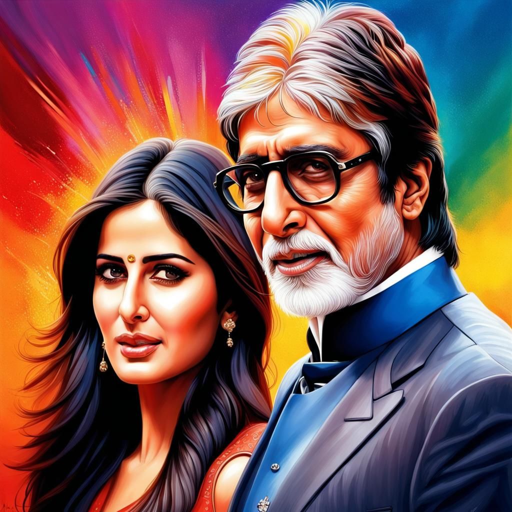 Amitabh Bachchan and Katrina Kaif: Hyperrealistic Splash Art