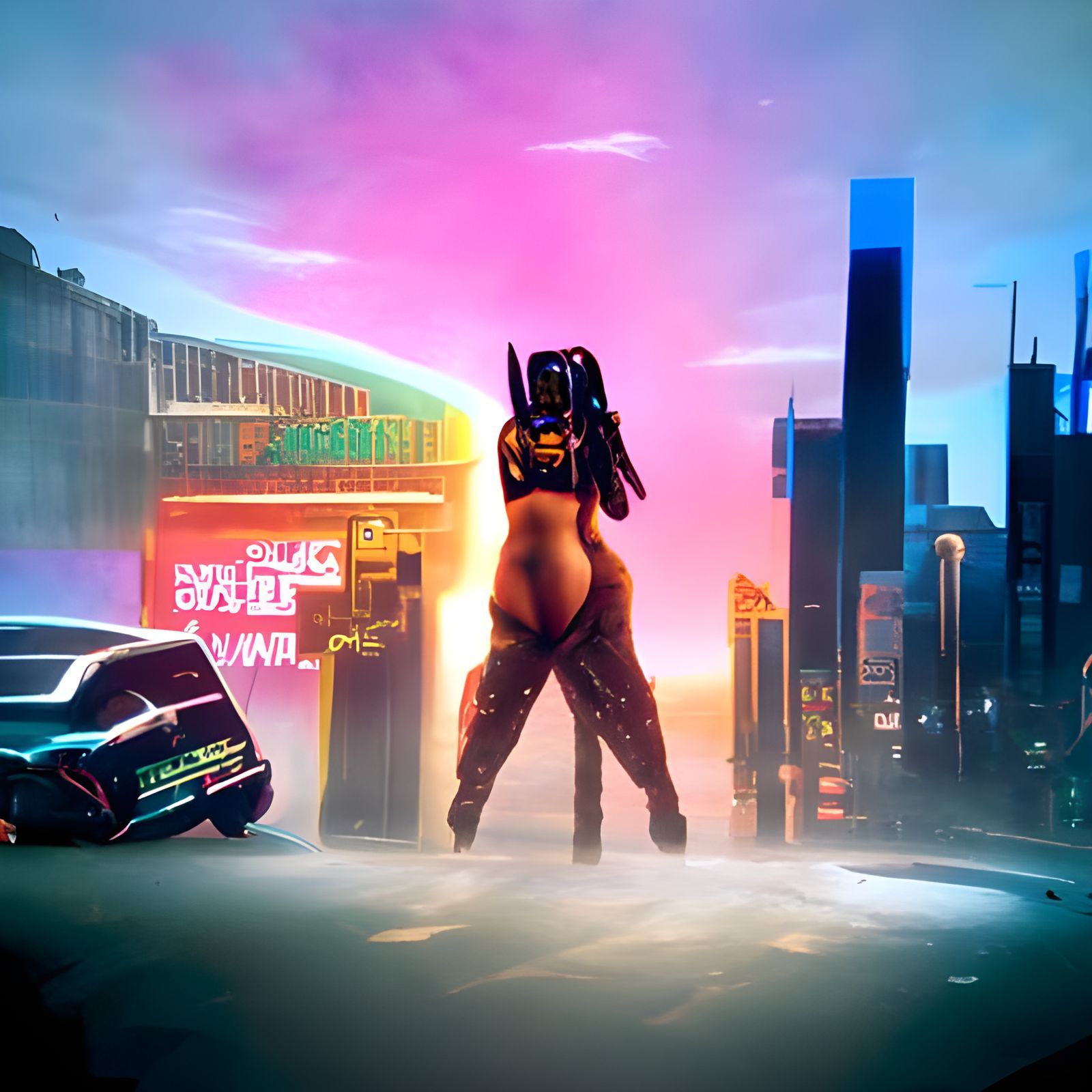 Cyberpunk Rap Album Cover in Neon Style