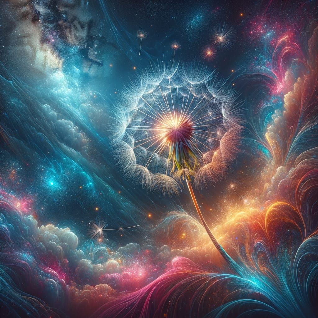 Cosmic Dandelion in Space: Vibrant Digital Art
