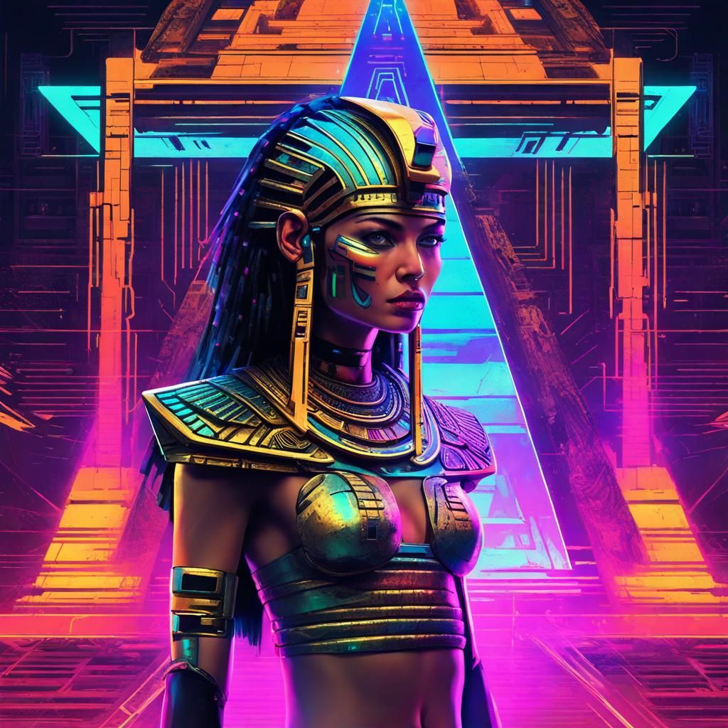 Cleopatra in Pyramid Portal with Cybernetic Enhancements