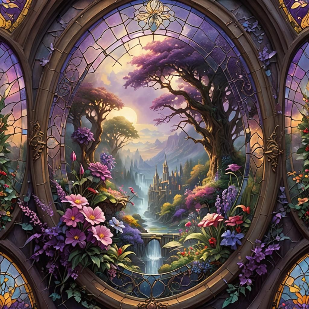 Stained Glass Angelina Flower Digital Painting