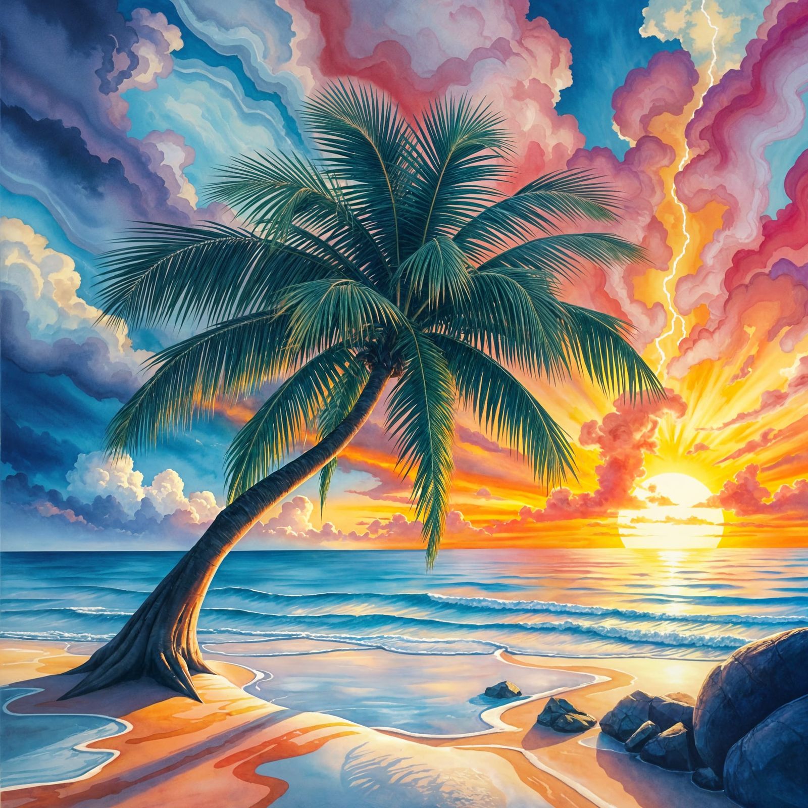 Epic Alien Palm Tree Watercolor Art