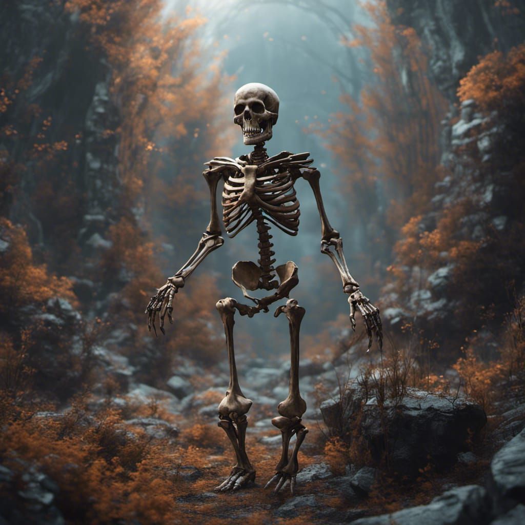 Detailed Skeleton Matte Painting in Deep Color