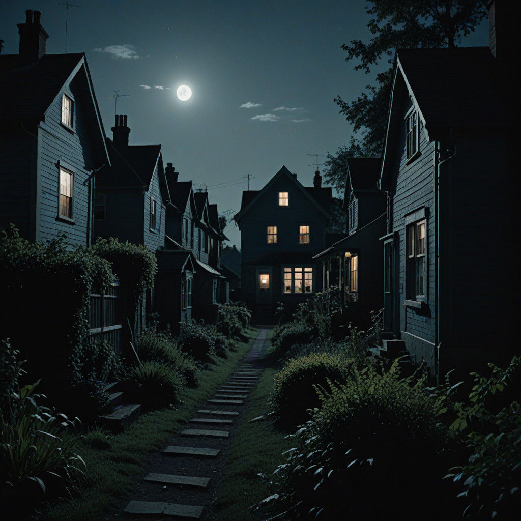 Eerie Silhouettes Unveil a Moonlit Neighborhood