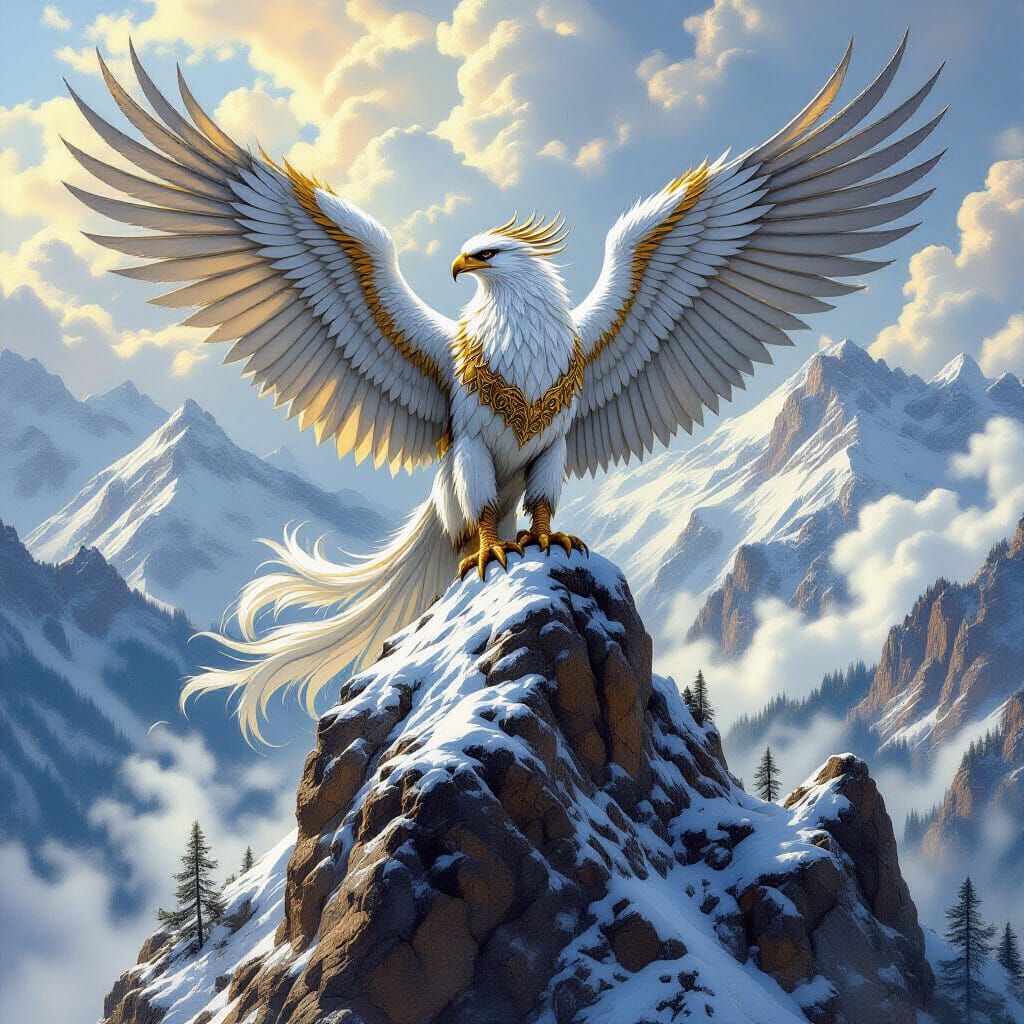 Griffin on Snowy Peak in Fantastical Style