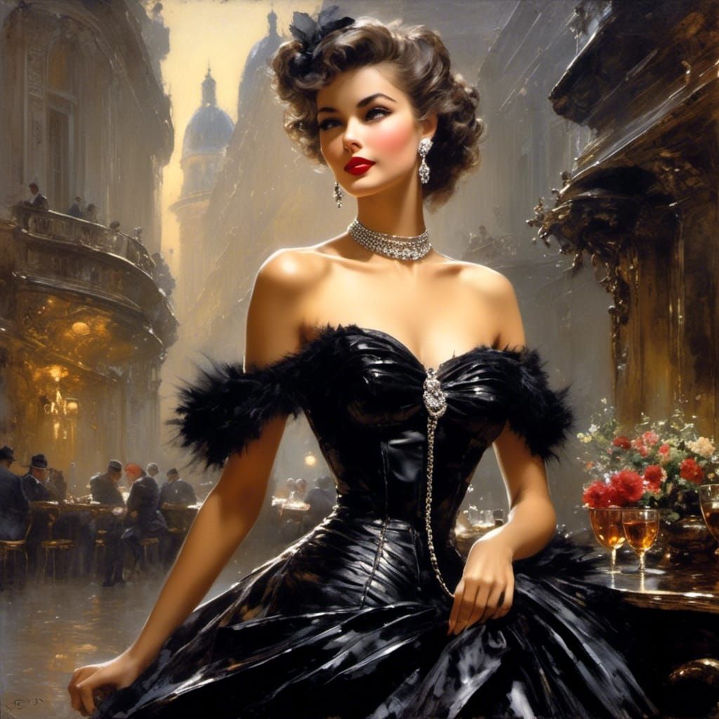 Elegant French Woman in Leather Lingerie, Hyperreal Art