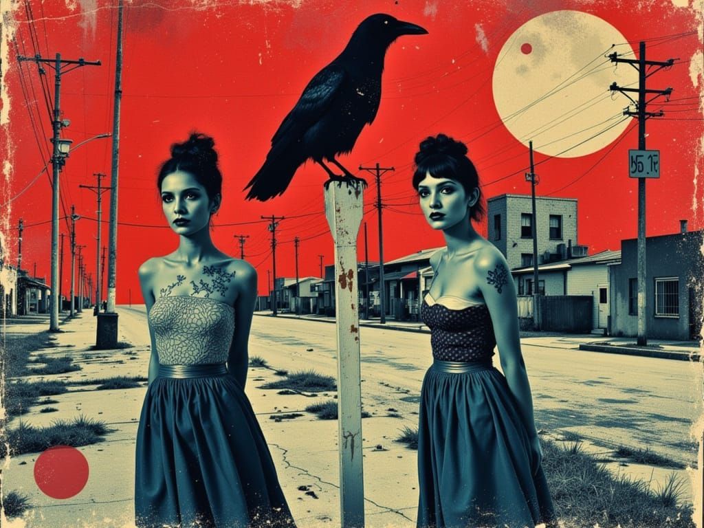 Identical Women in Urban Surrealism Artwork