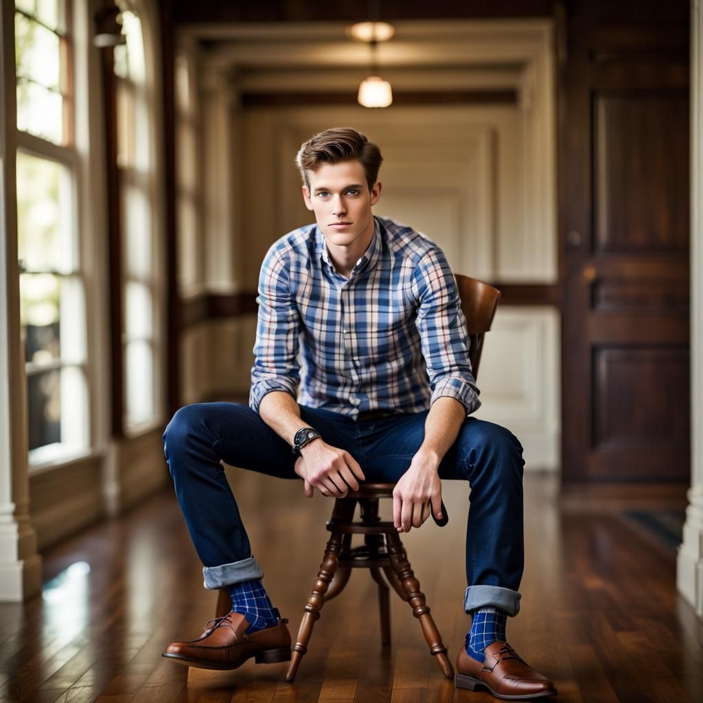 Preppy Young Man in Fraternity House Portrait