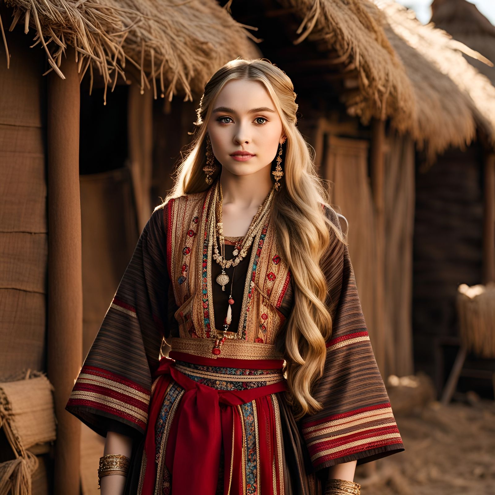 Native Teenage Girl in Traditional Village Attire