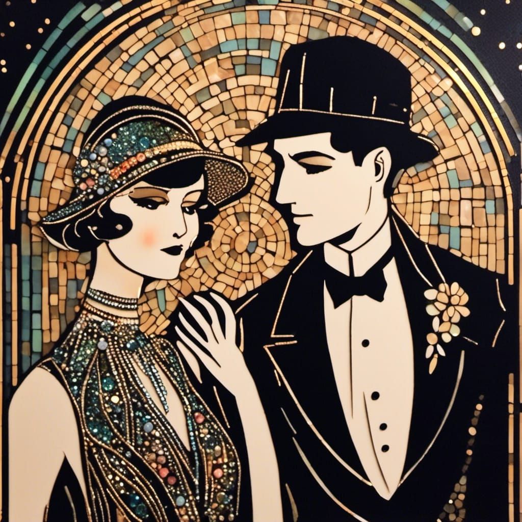 Roaring Twenties Couple in Colorful Stipple Art