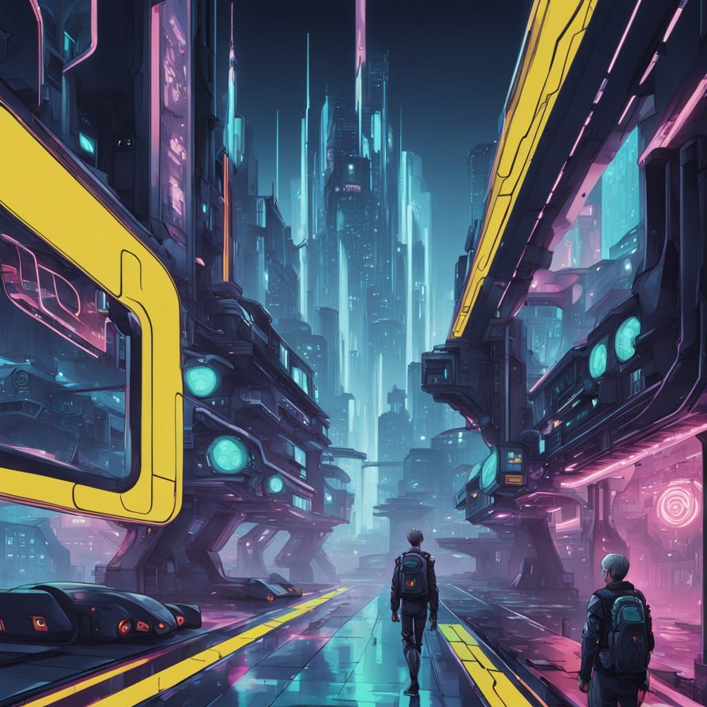 Cyberpunk Elf Tanitriel in Futuristic Cityscape