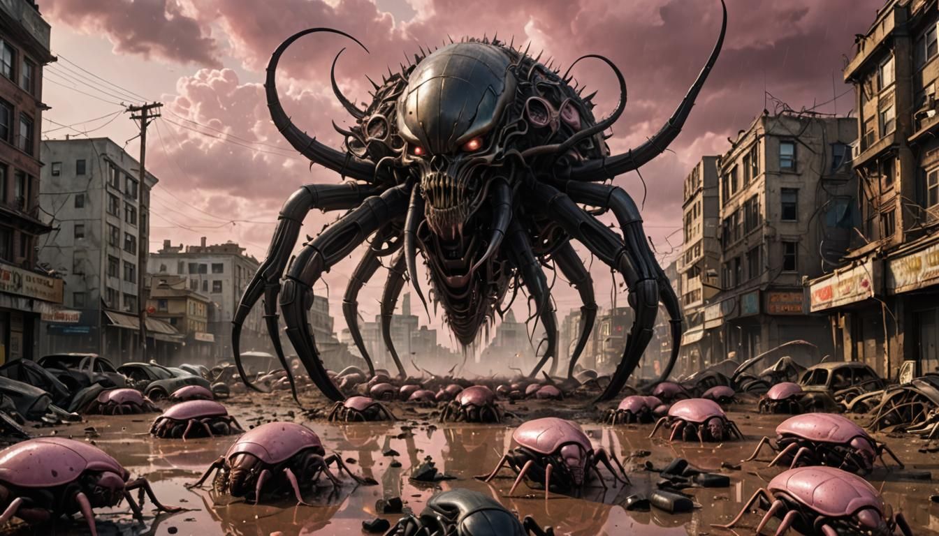 Metallic Insects Attack in Post-Apocalyptic Cityscape