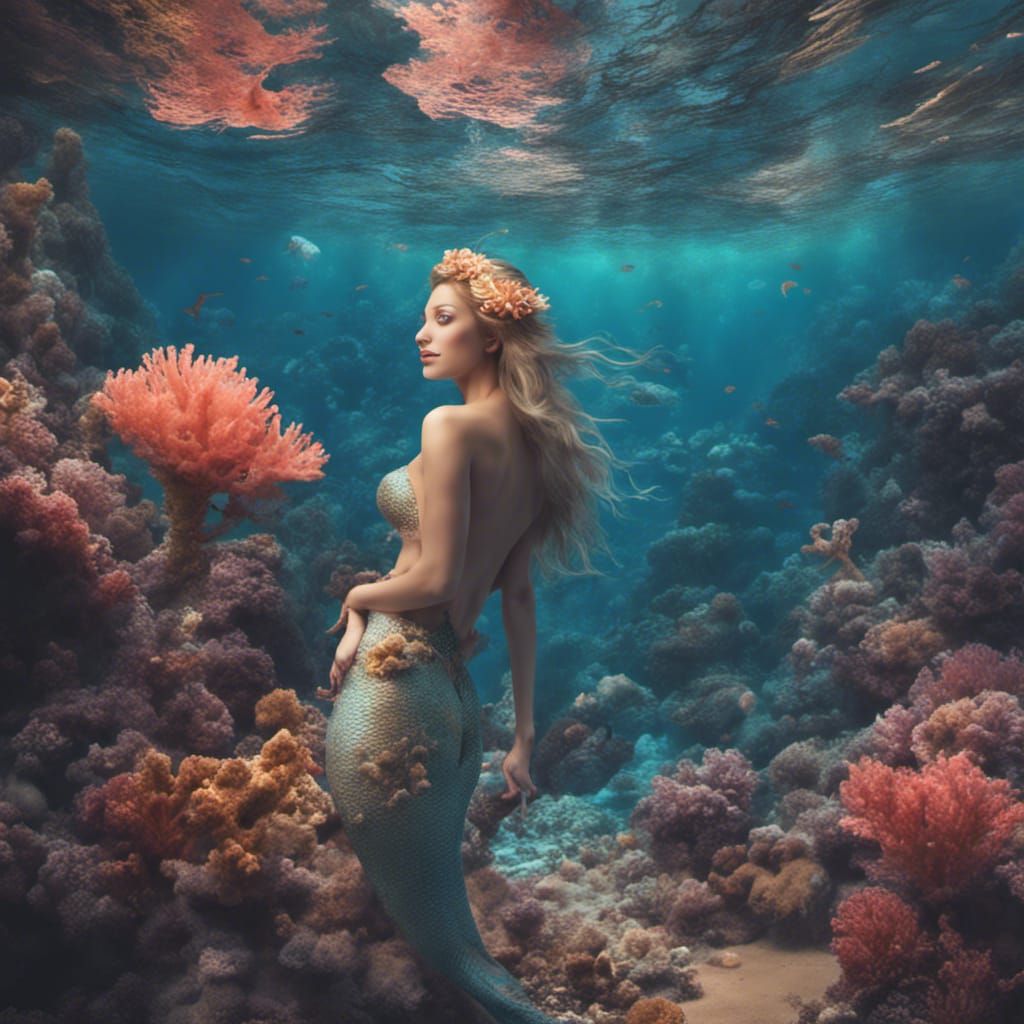 Mermaid near coral reef