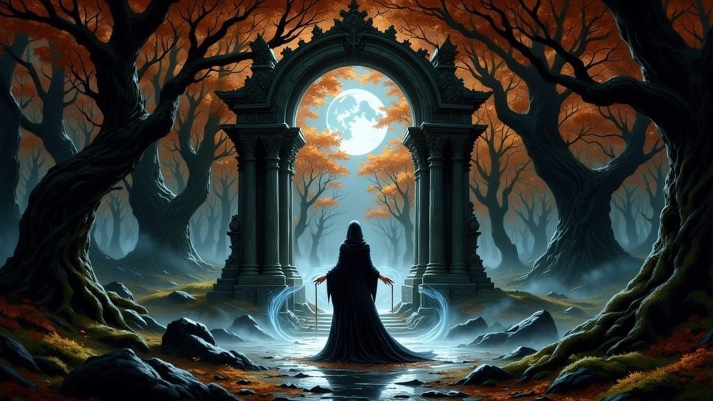 Mystical Elf Sorceress at Stone Altar