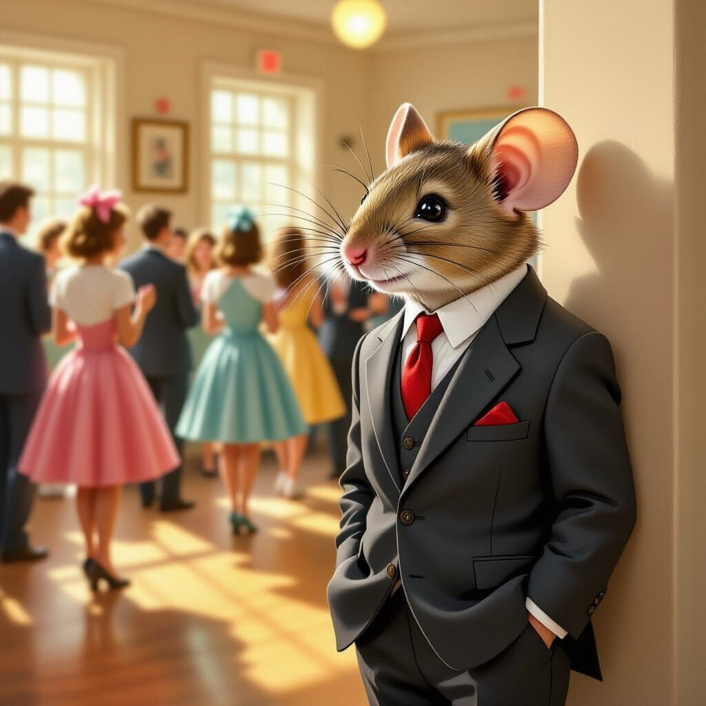 Mouse at 1950s Dance, Illustration Style