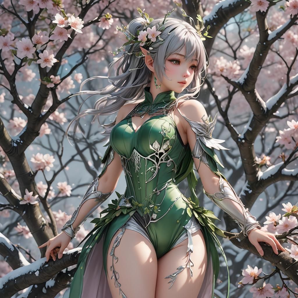 Anime Fairy in Silk Outfit with Silver Threads