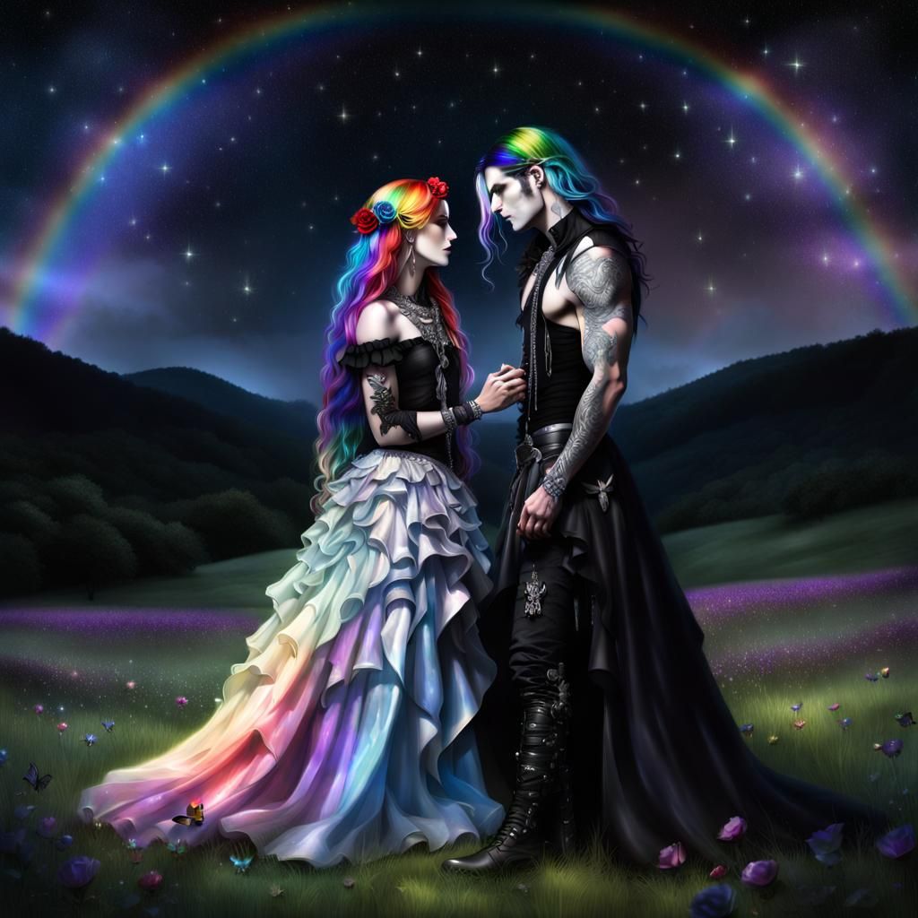 Gay Goth Couple in a Starry Meadow