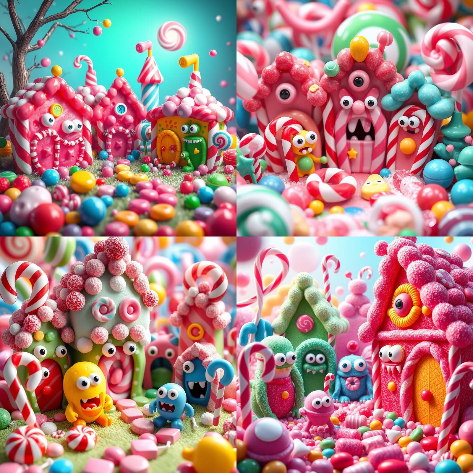Candyland Village of Candy Monsters in Digital Illustration