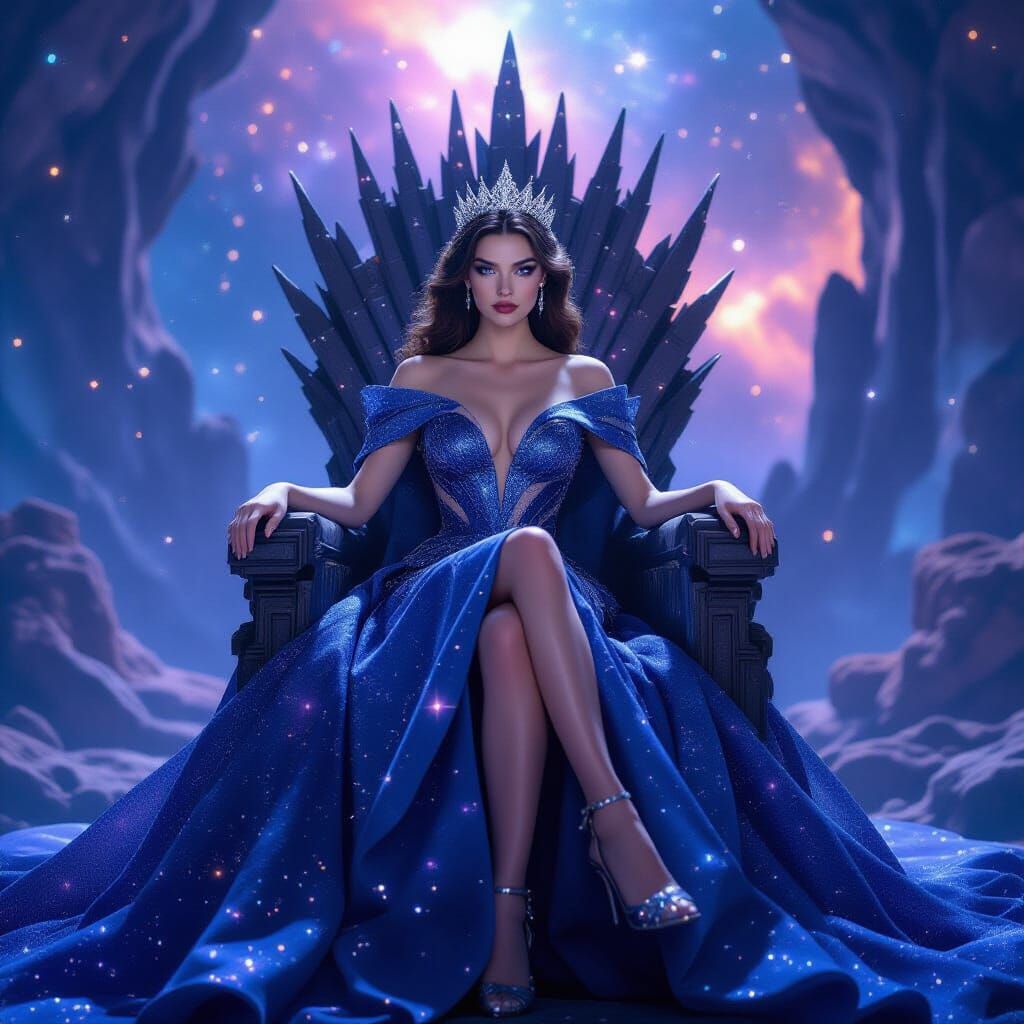 Futuristic Space Empress on Asteroid Throne as Digital Art