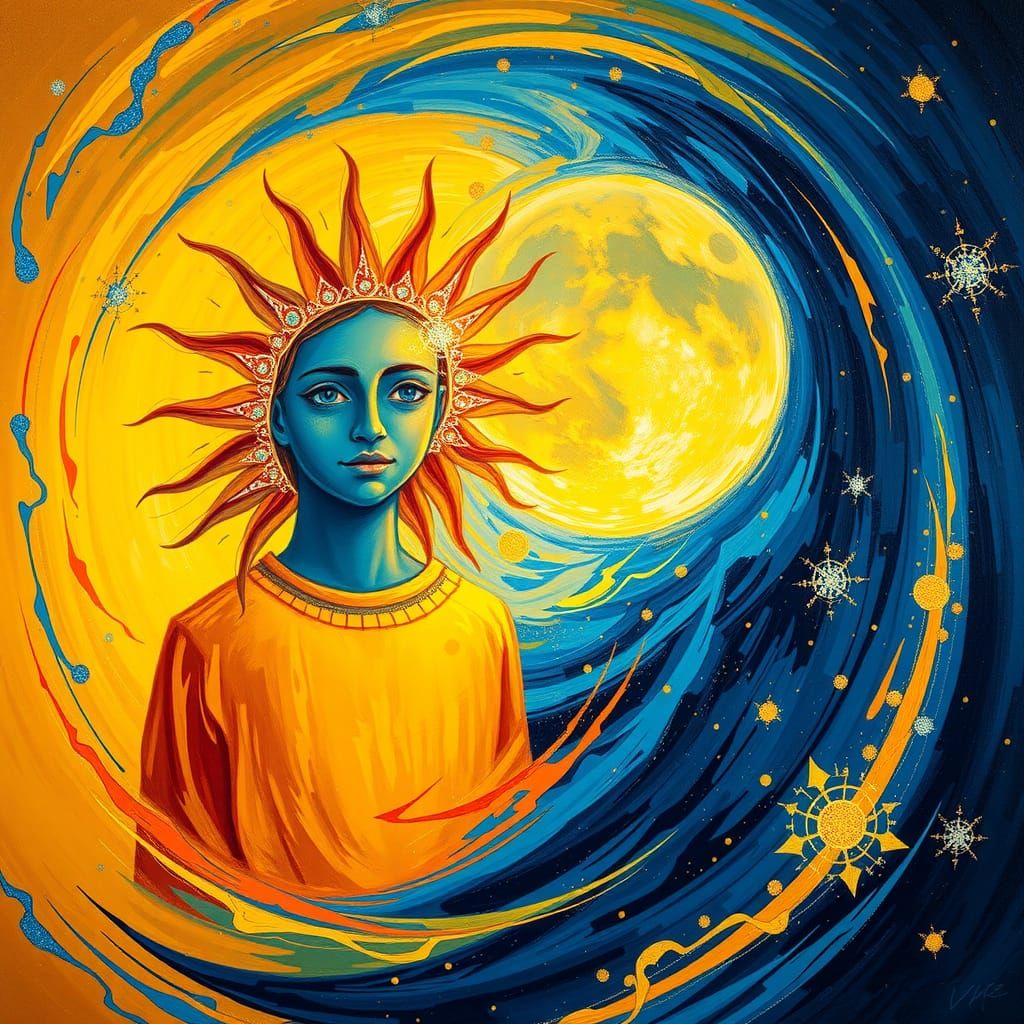 Radiant Prince Sun and Princess Moon in Fauvist Style