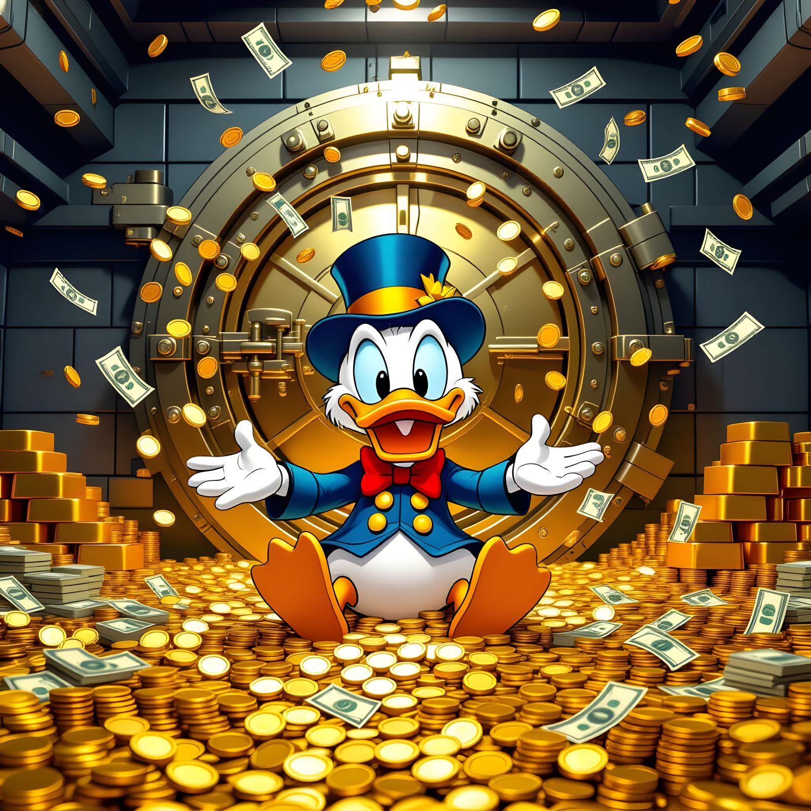 Scrooge McDuck Drenched in Gold in Bank Vault