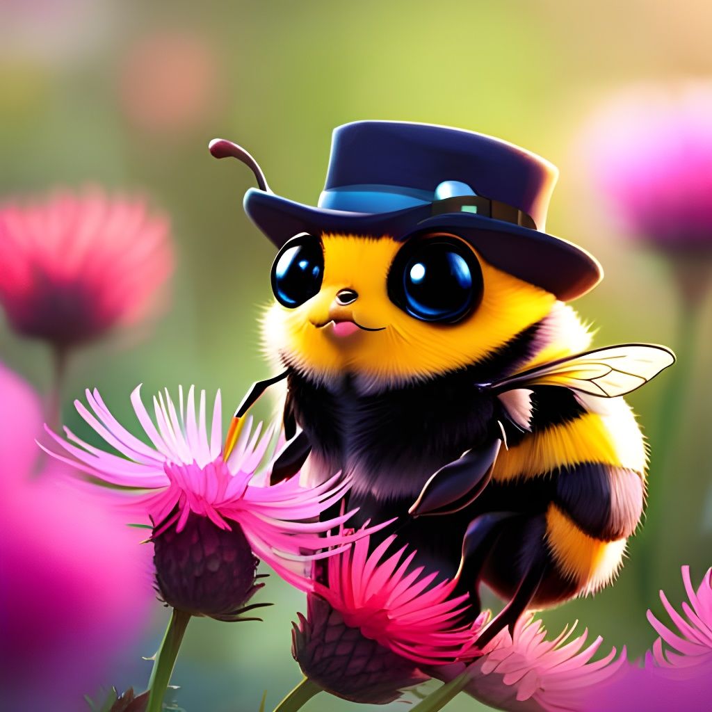 Cute Chibi Bumblebee Portrait with Top Hat