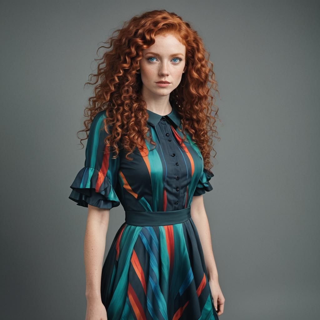 Model in Teal Rainbow Dress, Full Body Shot