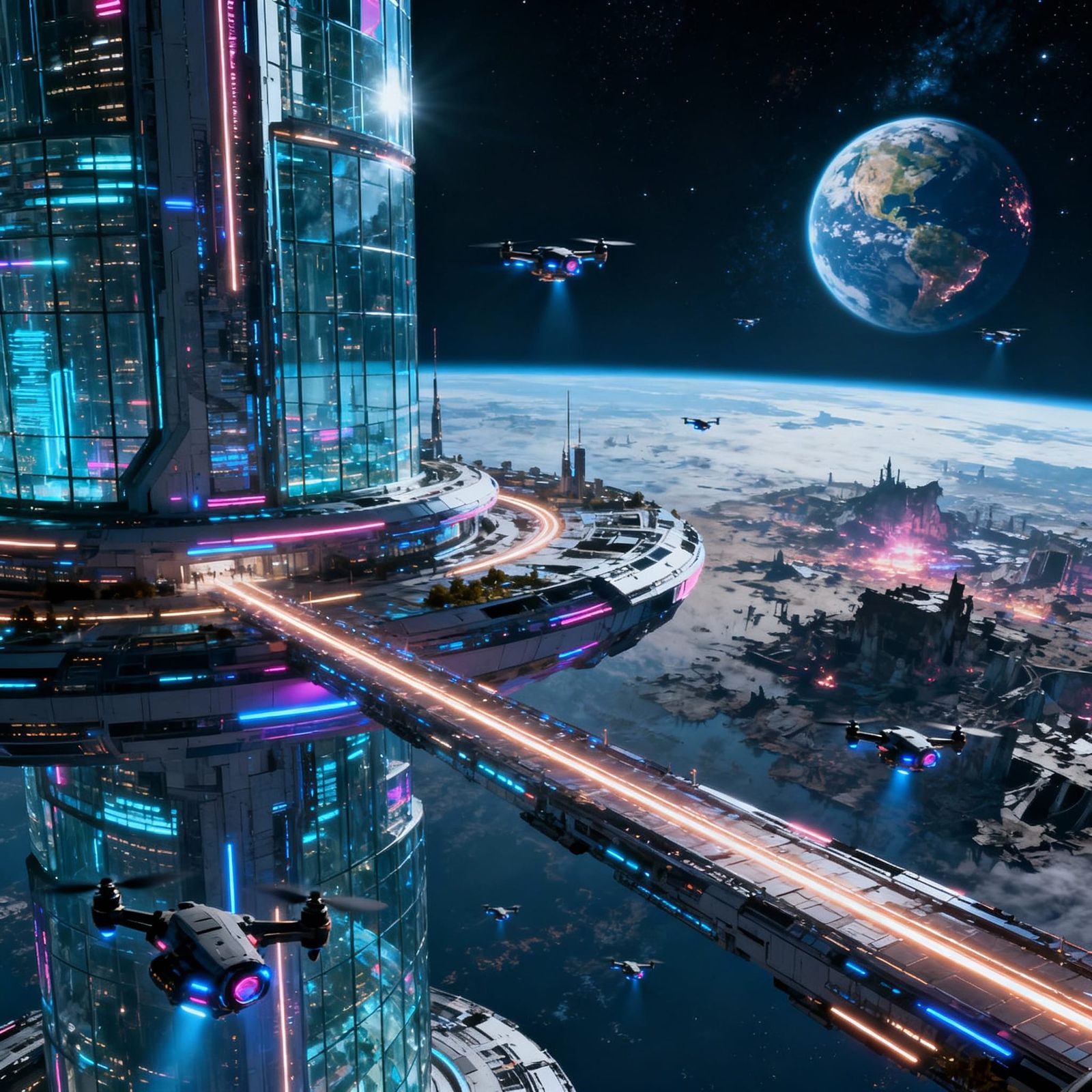 Futuristic Space City in 2100 with Floating Buildings