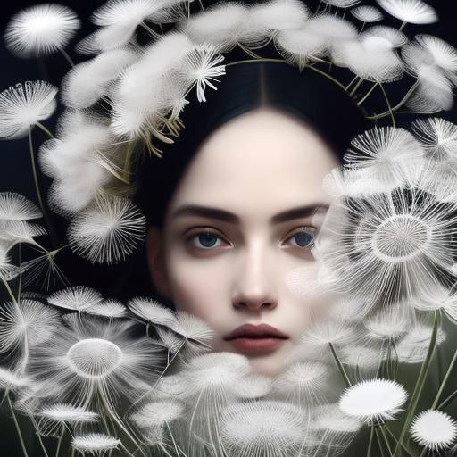 Miniature Girl Bathing in Dandelions: Close-up View